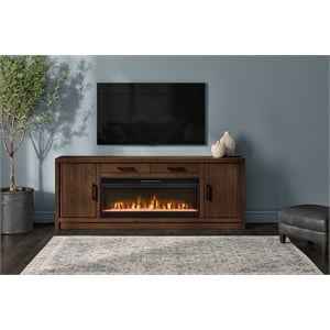 80in Wood Fireplace Console Entertainment Storage TV Stand Fully Assembled Brown