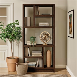 76in Tall Bookcase Etagere Entertainment Storage Fully Assembled Brown