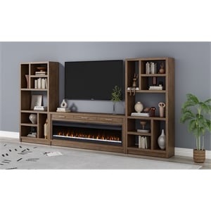 78in Wood Fireplace Console with Bookcases Entertainment Storage TV Stand Fully Assembled Brown