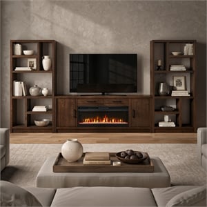 80in Wood Fireplace Console with Bookcases Entertainment Storage TV Stand Fully Assembled Brown