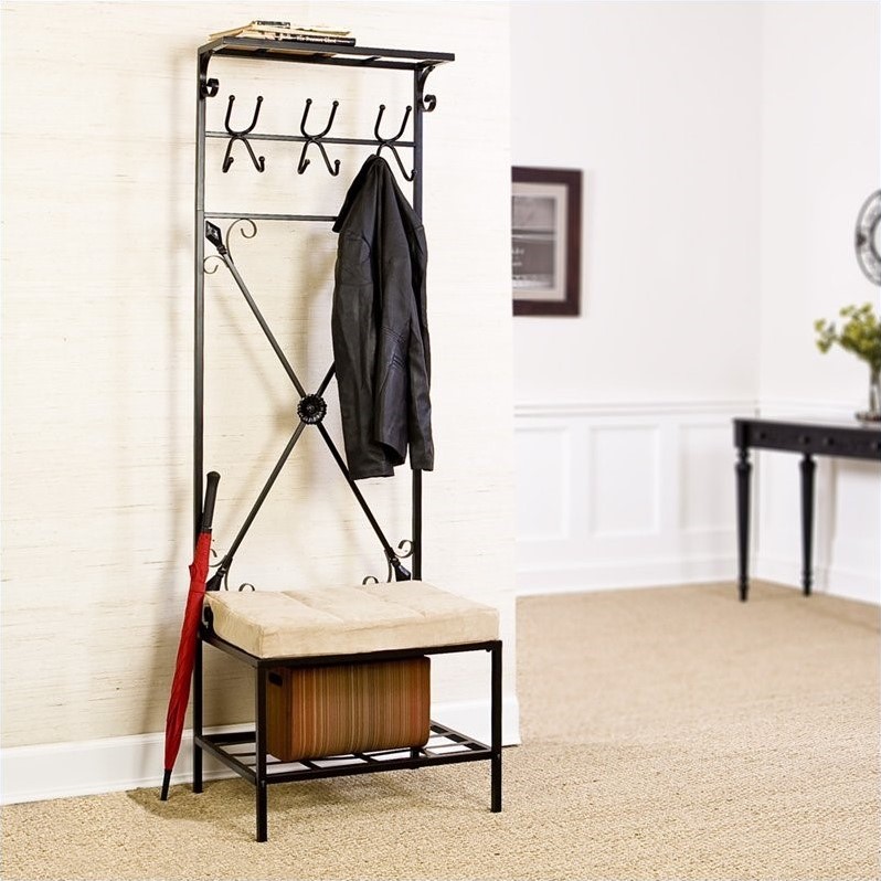 SEI Furniture Leon Entryway Storage Rack-Bench Seat in Textured Black