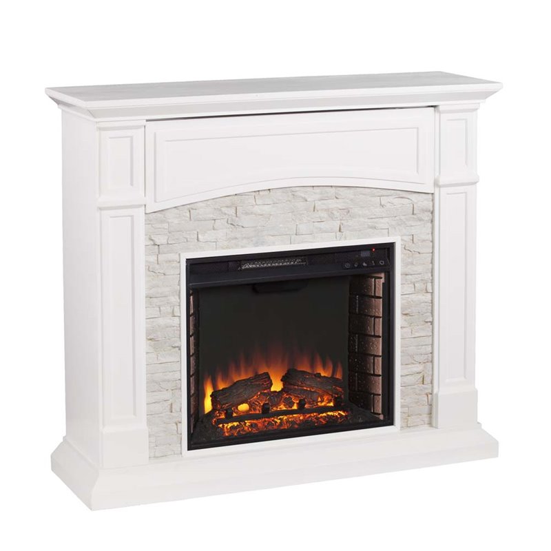 SEI Furniture Seneca Faux Stone Electric Fireplace TV Stand