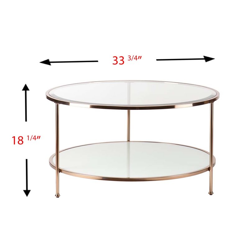 SEI Furniture Risa Round Glass Top Coffee Table in Gold