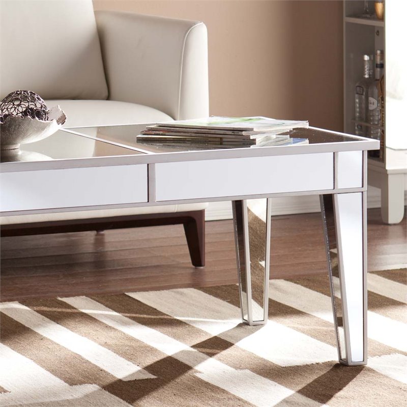 SEI Furniture Mirage Mirrored Coffee Table in Distressed Silver