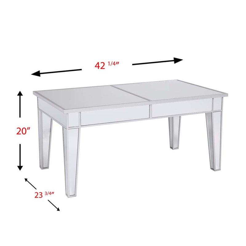 SEI Furniture Mirage Mirrored Coffee Table in Distressed Silver