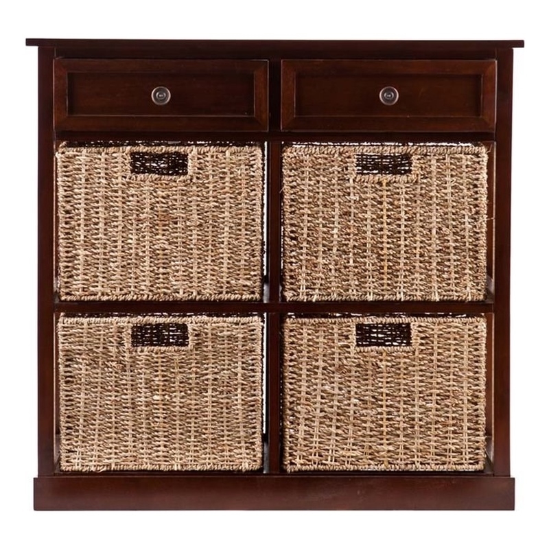 SEI Furniture Kenton 4 Basket Storage Unit in Mahogany