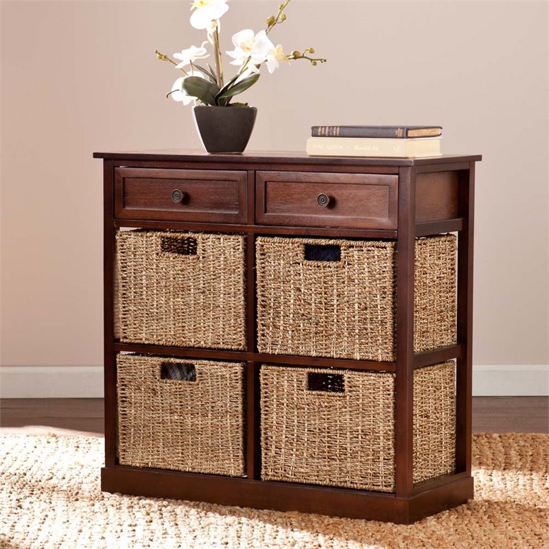 SEI Furniture Kenton 4 Basket Storage Unit in Mahogany