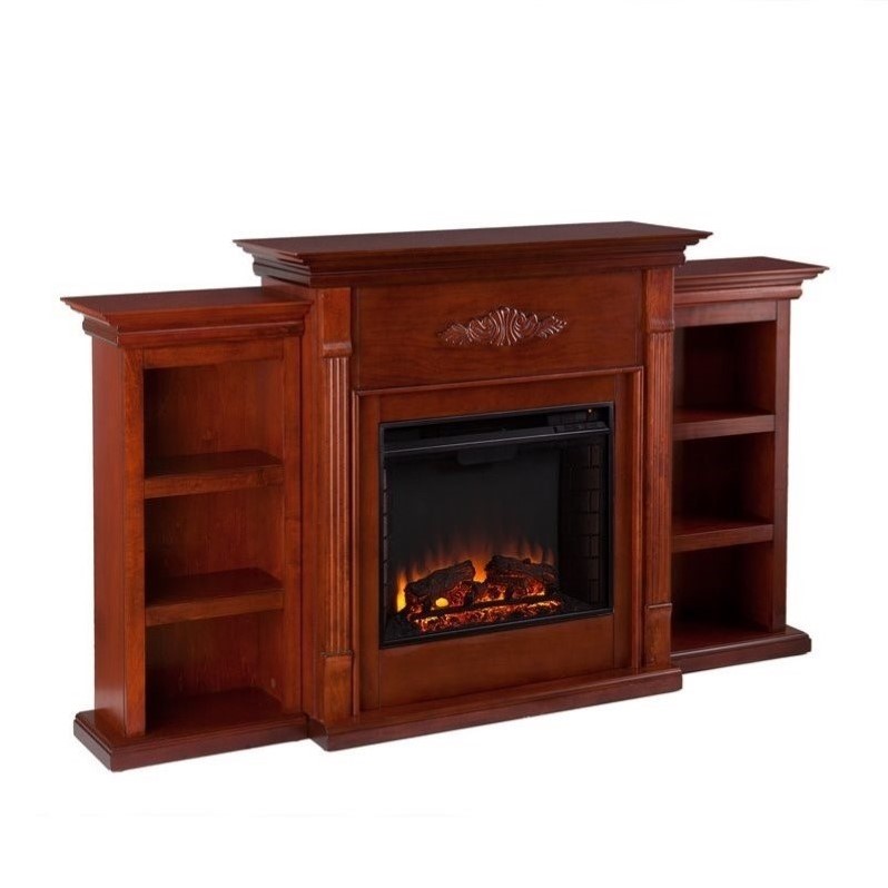 SEI Furniture Fredricksburg Wood Electric Fireplace with Bookcases in Brown