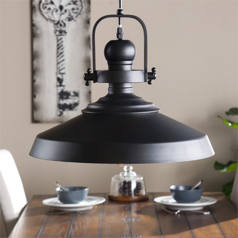 SEI Furniture Mindel Industrial Bell Pendant Lamp in Black