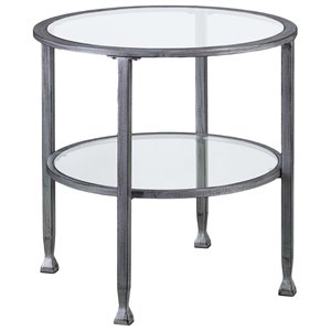 SEI Furniture Jaymes Round Glass Top Metal End Table in Silver