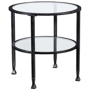 SEI Furniture Jaymes Round Glass Top Metal End Table in Black