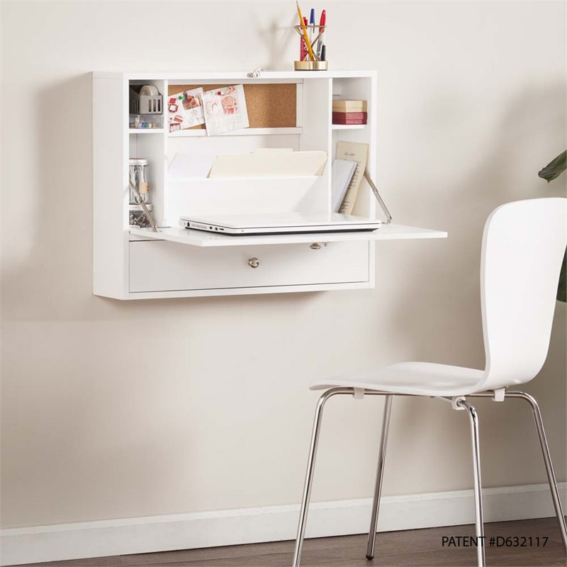 SEI Furniture Wall Mount Folding Floating Desk in White
