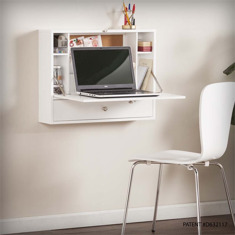 SEI Furniture Wall Mount Folding Floating Desk in White