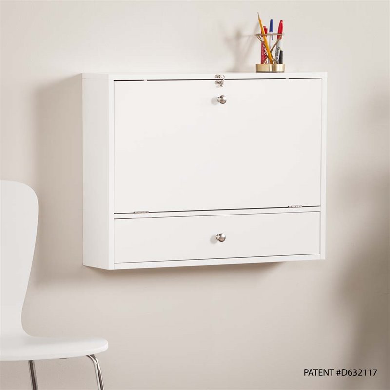 SEI Furniture Wall Mount Folding Floating Desk in White
