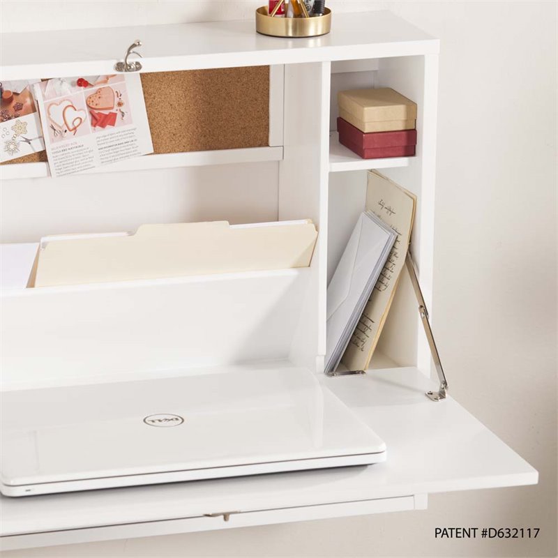 SEI Furniture Wall Mount Folding Floating Desk in White