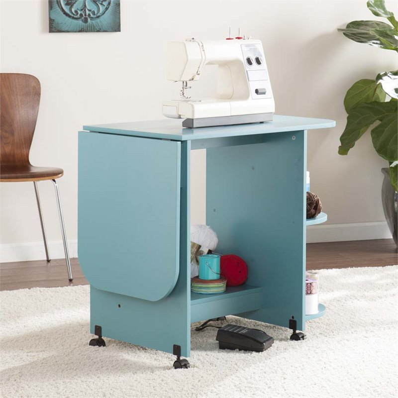 SEI Furniture Mobile Sewing and Craft Table in Turquoise