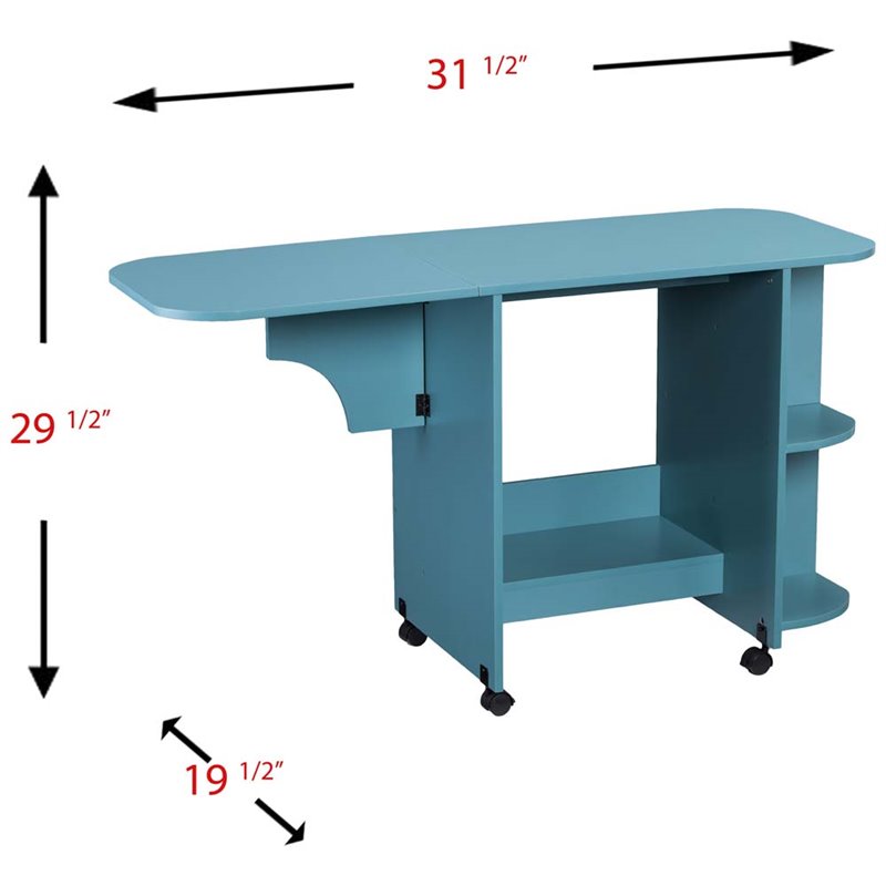 SEI Furniture Mobile Sewing and Craft Table in Turquoise