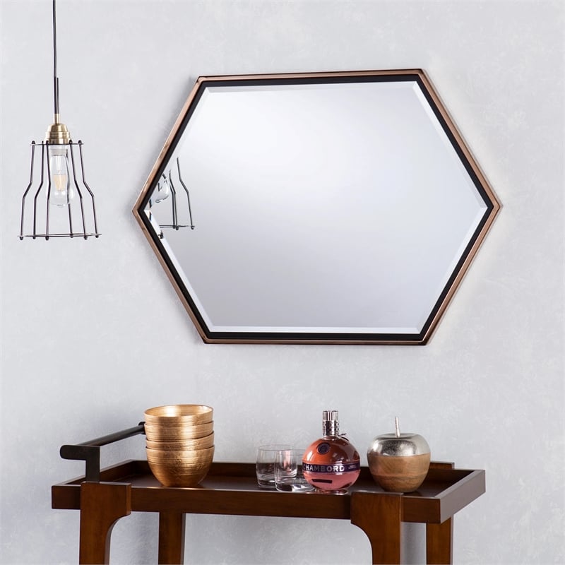 Holly and Martin Whexis Hexagon Shaped Accent Wall Mirror in Champagne Gold