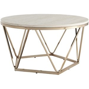 SEI Furniture Luna 33&quot Round Faux Stone Top Coffee Table in Champagne