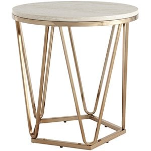 SEI Furniture Luna 22&quot Round Faux Stone Top Accent End Table in Champagne