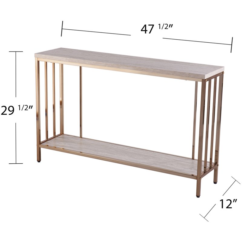 SEI Furniture Brexlyn Faux Stone Top Console Table in Champagne and White