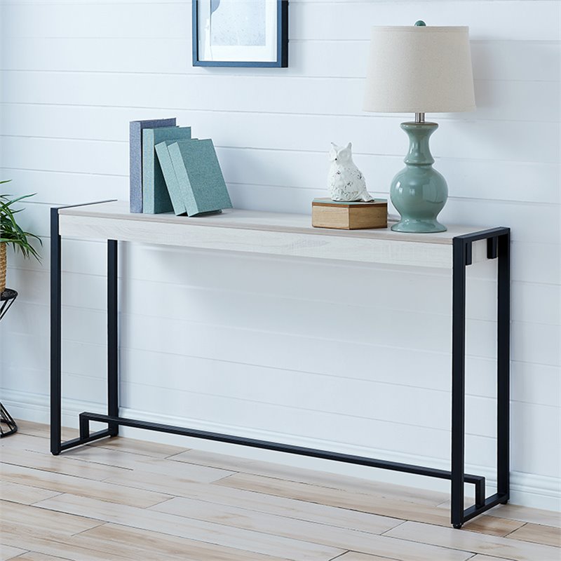 SEI Furniture Macen Wood Top Console Table in Distressed White and Black