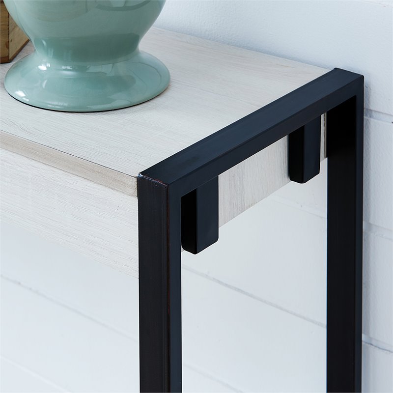 SEI Furniture Macen Wood Top Console Table in Distressed White and Black