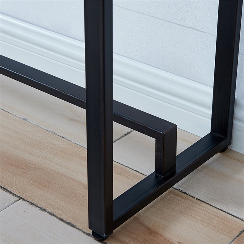 SEI Furniture Macen Wood Top Console Table in Distressed White and Black