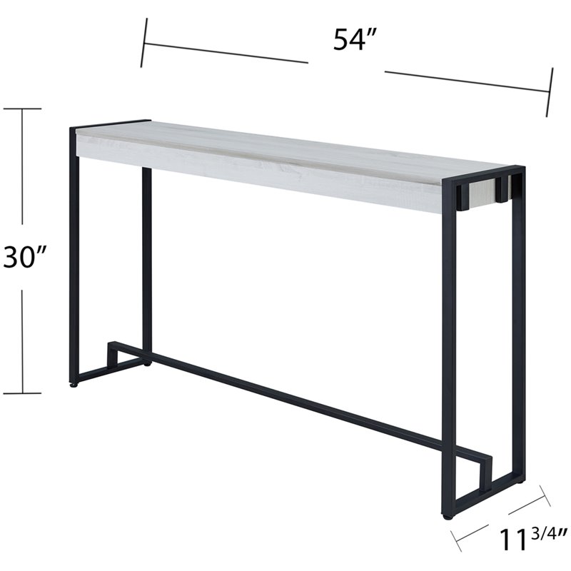 SEI Furniture Macen Wood Top Console Table in Distressed White and Black