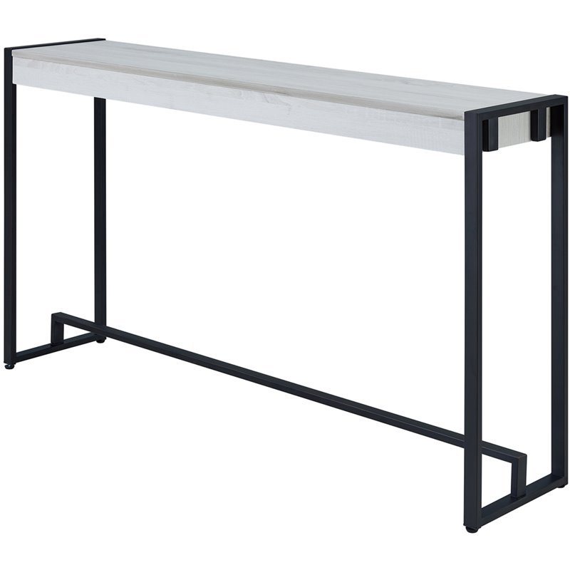 SEI Furniture Macen Wood Top Console Table in Distressed White and Black