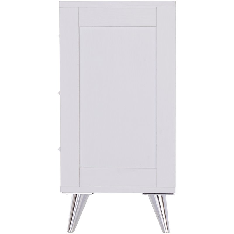SEI Furniture Owen 3 Drawer Nightstand in White and Chrome
