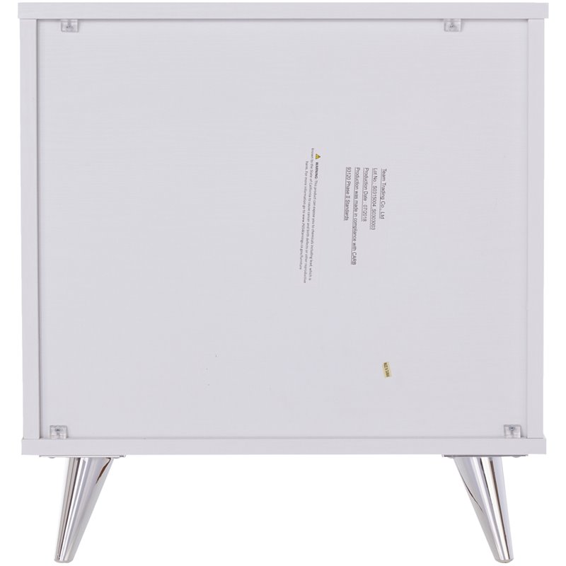 SEI Furniture Oren 3 Drawer Nightstand in White and Chrome