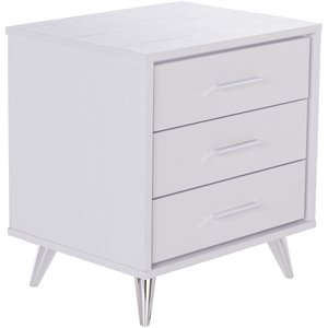 SEI Furniture Oren 3 Drawer Nightstand in White and Chrome