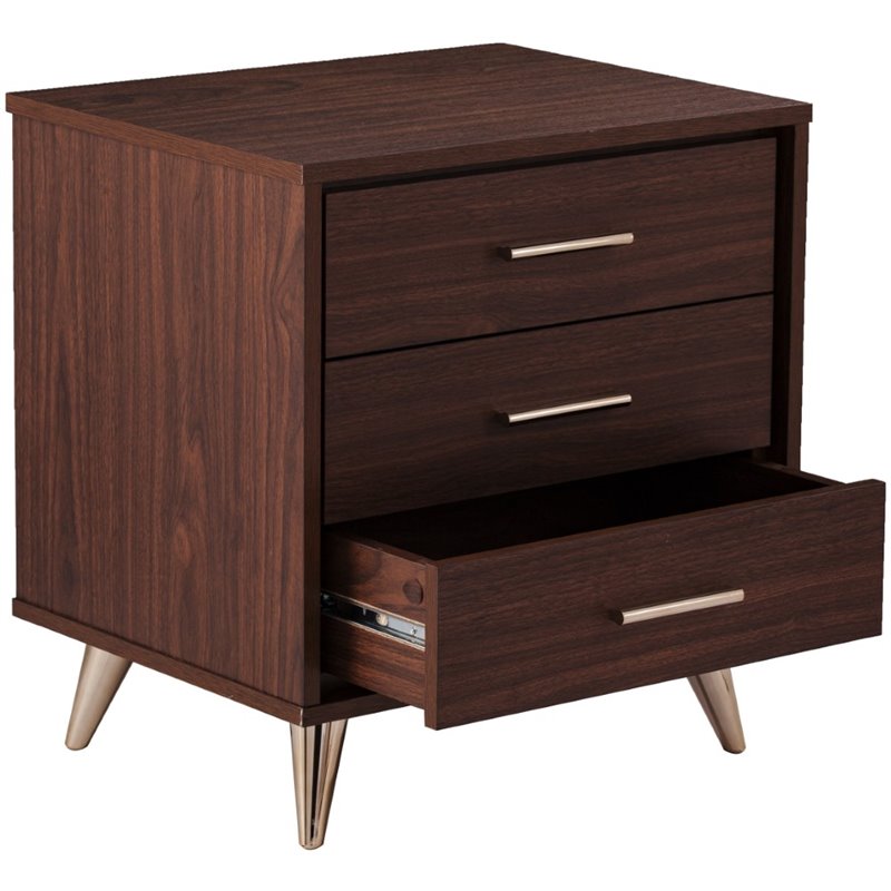 SEI Furniture Oren 3 Drawer Nightstand in Walnut