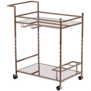 SEI Furniture Ivers Mirrored Metal Bar Cart in Champagne