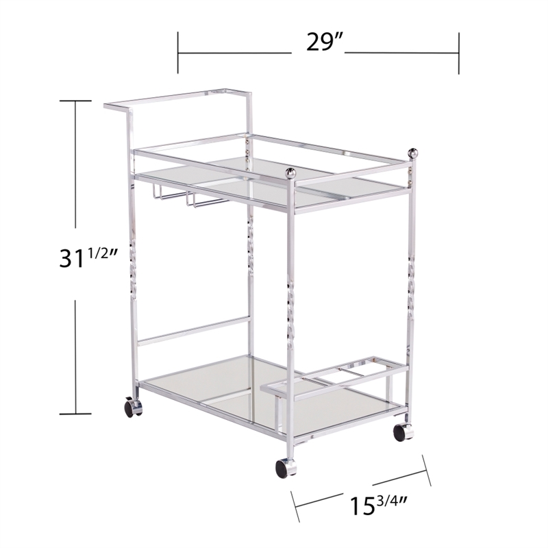 Southern Enterprises Ivers Mirrored Metal Bar Cart in Chrome