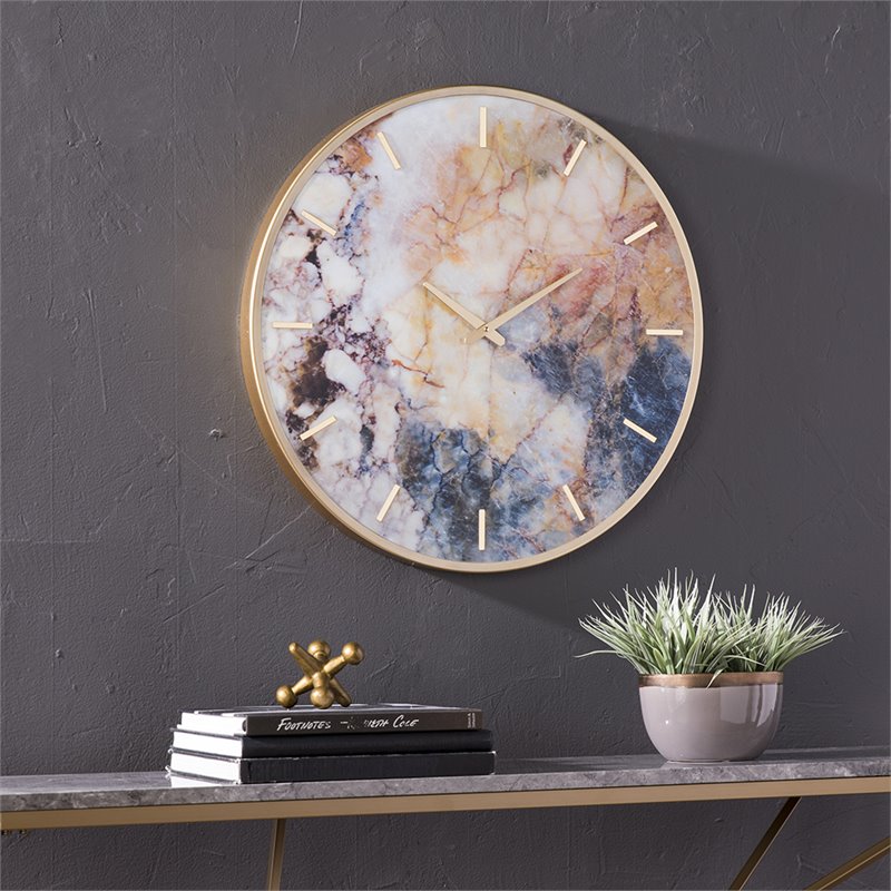 SEI Furniture Marbella Round Gold Frame Wall Clock
