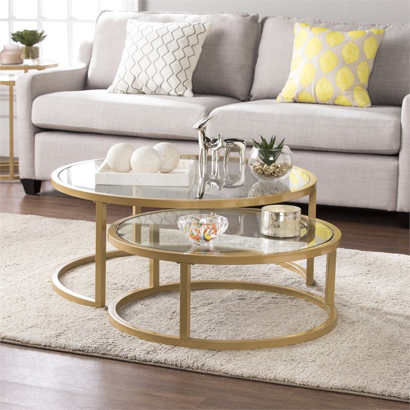 SEI Furniture Evelyn 2 Piece Nesting Cocktail Table Set in Gold