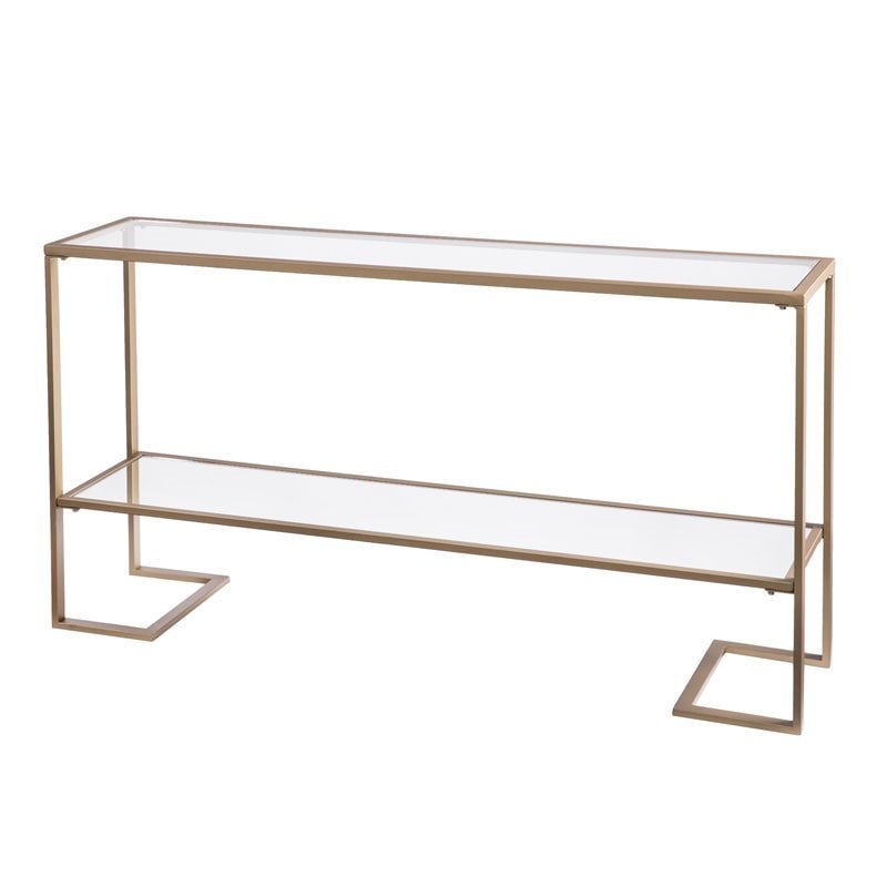 Southern Enterprises Horten Narrow Mirrored Shelf Console in Gold