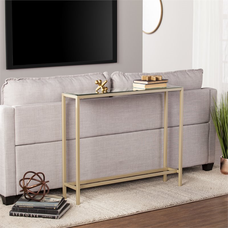 SEI Furniture Darrin Narrow Mirror Top Console Table in Gold
