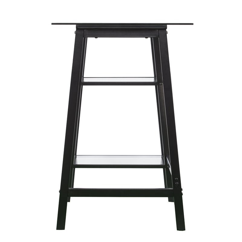 SEI Furniture Avery Glass Top Metal Writing Desk in Black