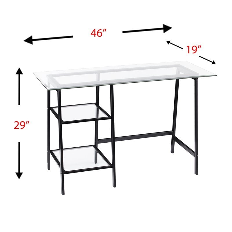 SEI Furniture Avery Glass Top Metal Writing Desk in Black