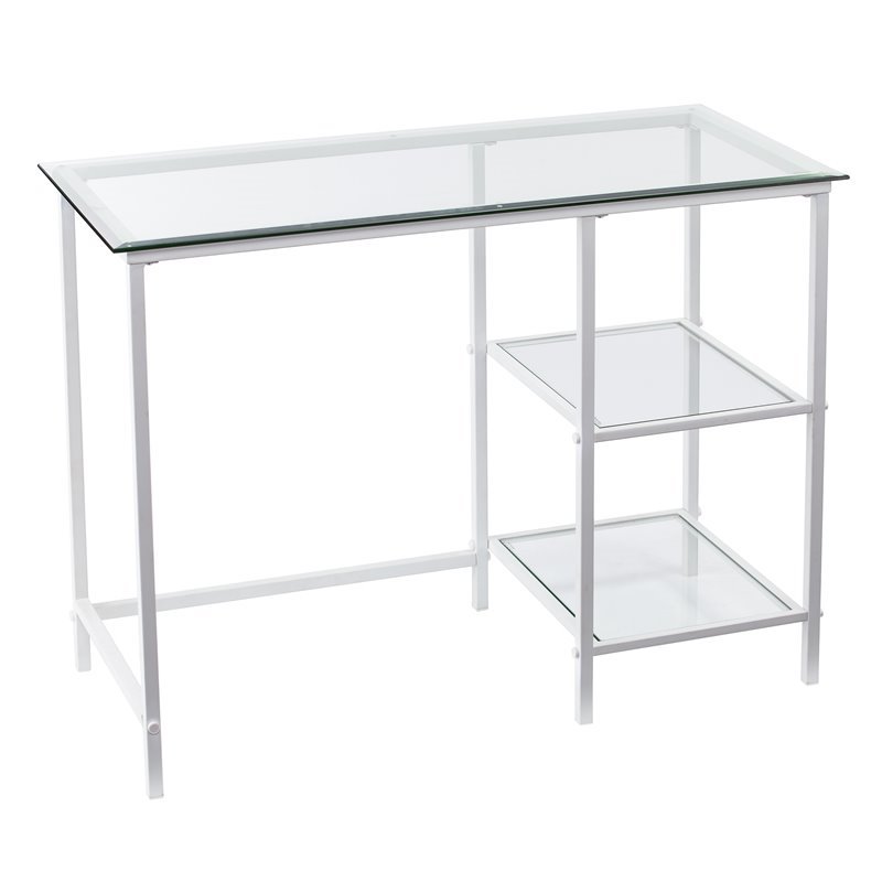 SEI Furniture Layton Contemporary Glass Top Metal Student Desk in White