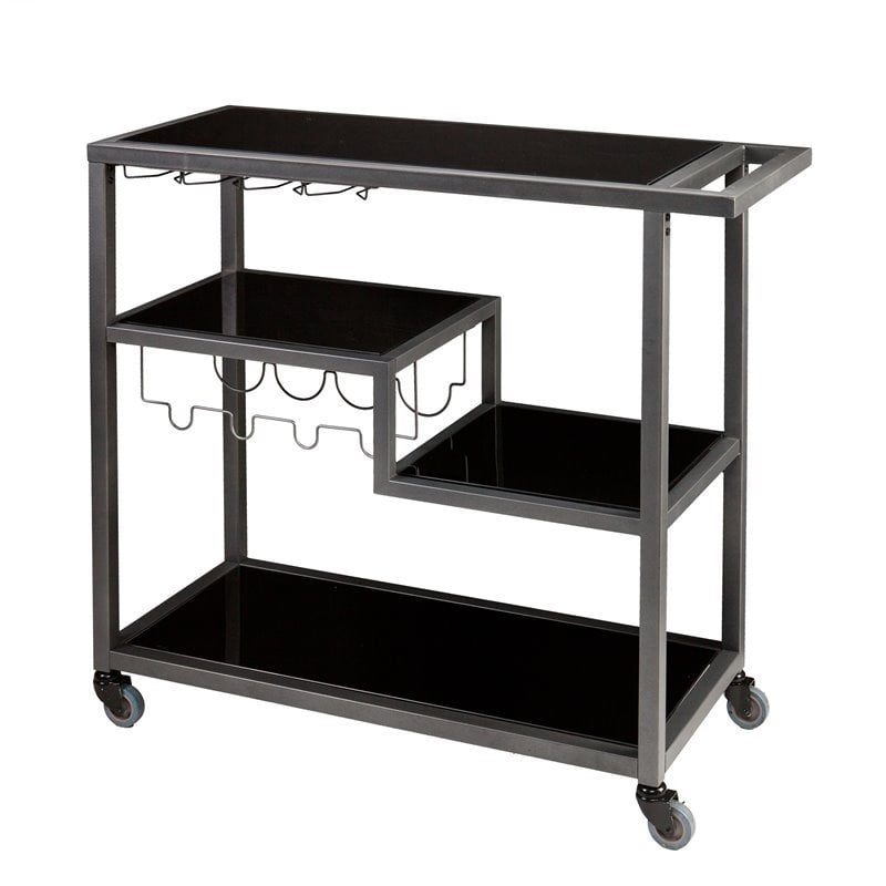 Holly and Martin Zephs Contemporary Bar Cart in Black with Smoked Mirror