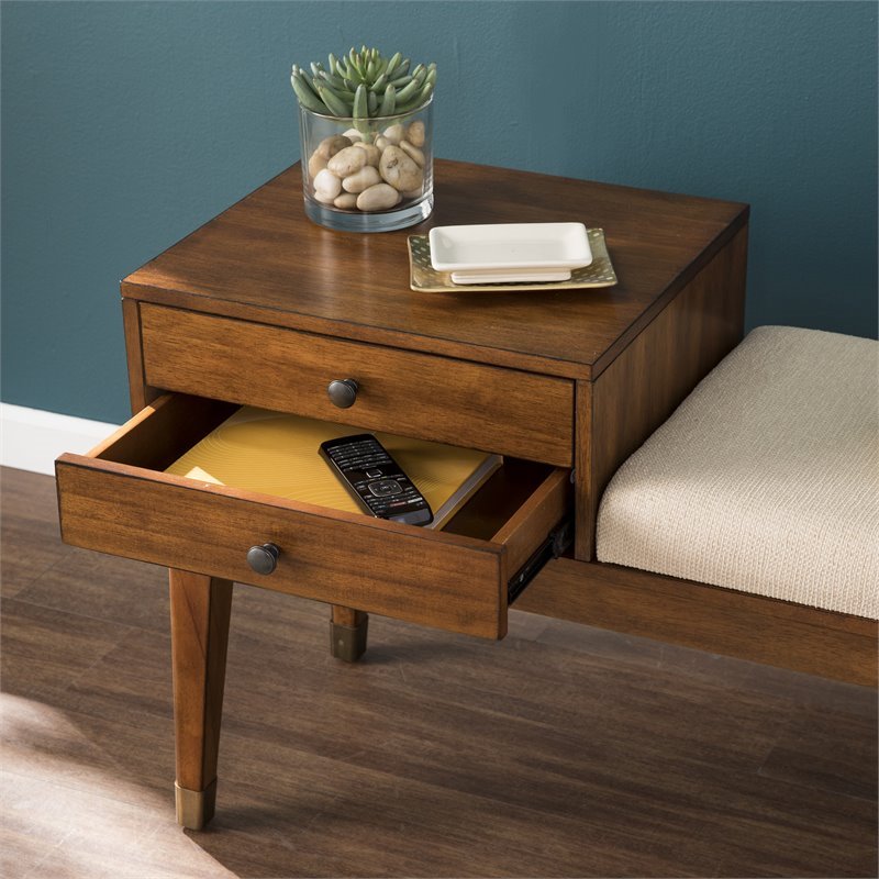 SEI Furniture Rhoda Mid Century Upholstered Storage Bench in Brown