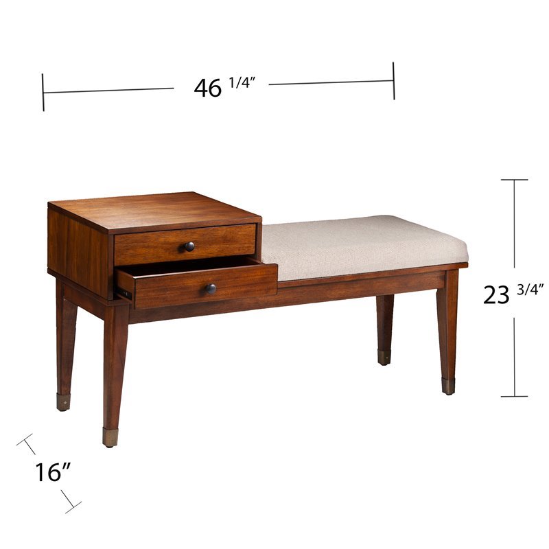 SEI Furniture Rhoda Mid Century Upholstered Storage Bench in Brown