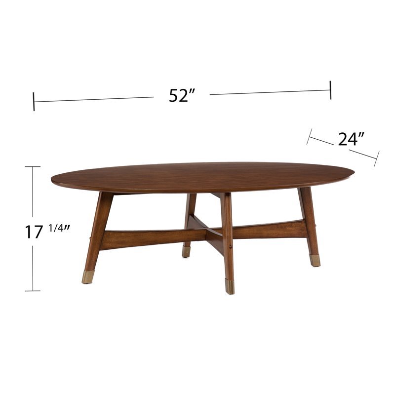 SEI Furniture Rhoda Mid Century Modern Oval Coffee Table in Dark Sienna
