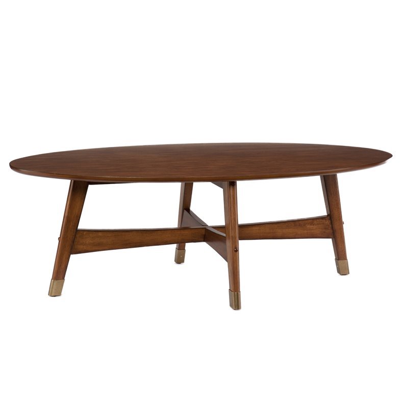 SEI Furniture Rhoda Mid Century Modern Oval Coffee Table in Dark Sienna