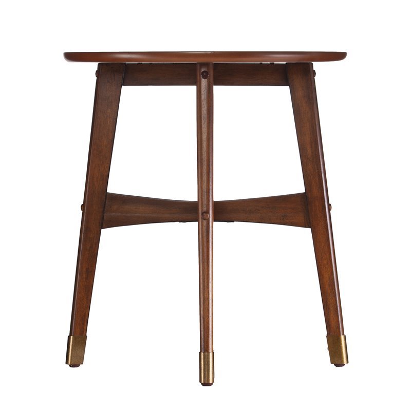 SEI Furniture Rhoda Mid Century Modern Round End Table in Dark Sienna