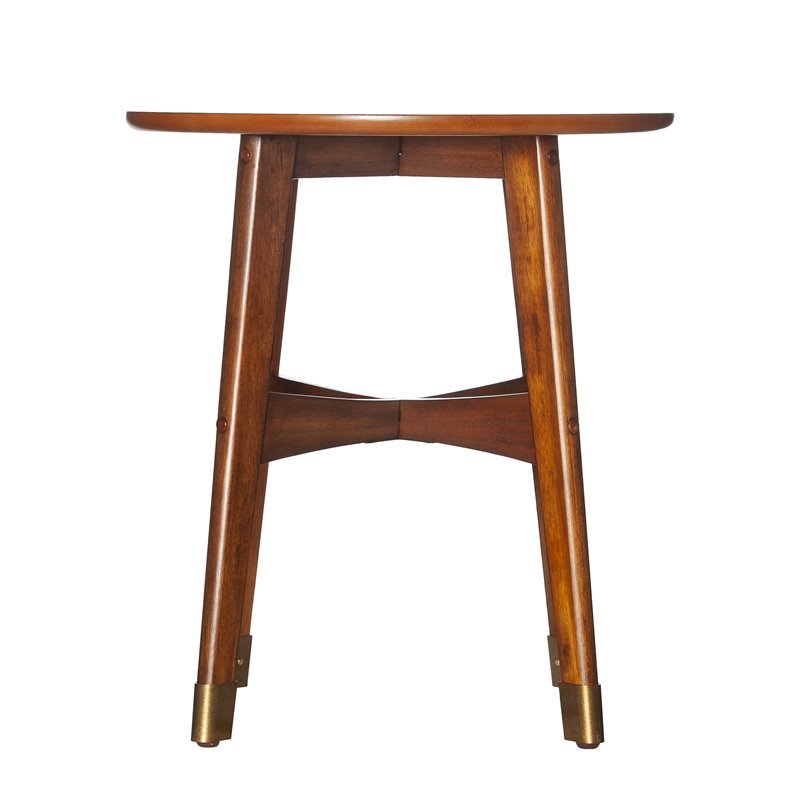 SEI Furniture Rhoda Mid Century Modern Round End Table in Dark Sienna